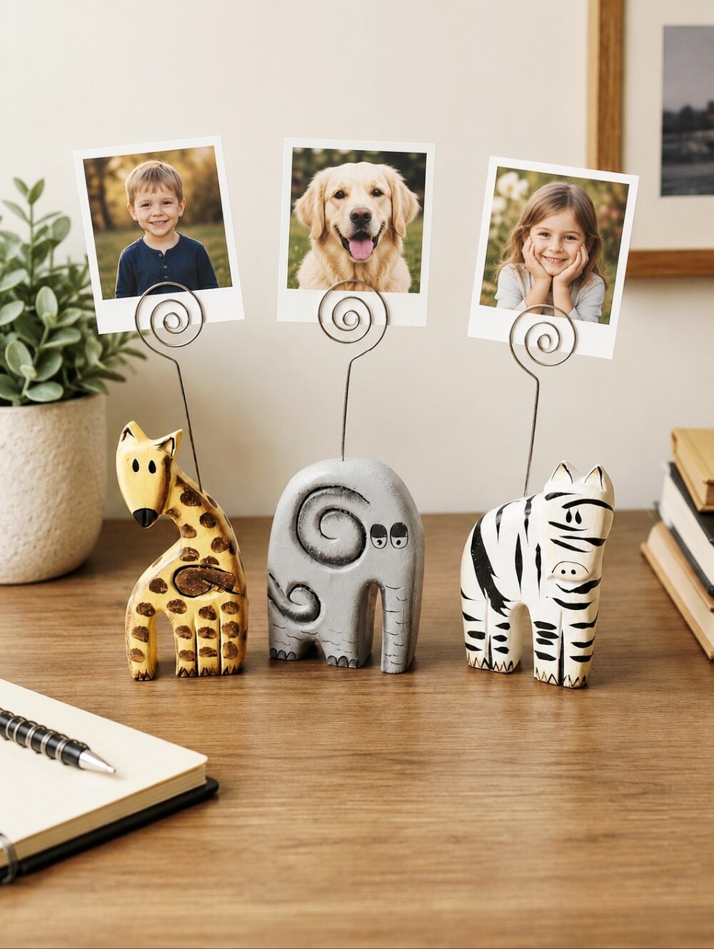Pier 1 Animal Photo Holder Set of 3, Giraffe, Elephant & Zebra